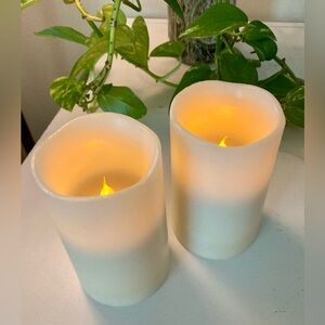 NIB Home Elements Two Piece Flameless Candles Real Wax Built In Timer Size 5x3